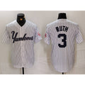 New York Yankees #3 Babe Ruth White FEDASGOGE Pinstripe Fashion Cool Base Jersey 3