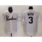 New York Yankees #3 Babe Ruth White FEDASGOGE Pinstripe Fashion Cool Base Jersey 3
