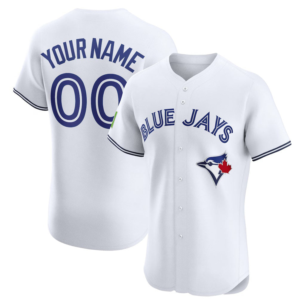 Custom Toronto Blue Jays White FEDASGOGE Home Elite Sponsor Patch Jersey
