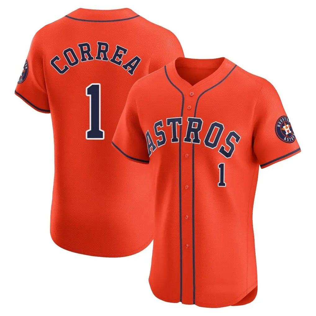 Houston Astros #1 Carlos Correa Player Orange FEDASGOGE Home Limited Elite Stitched Jerseys