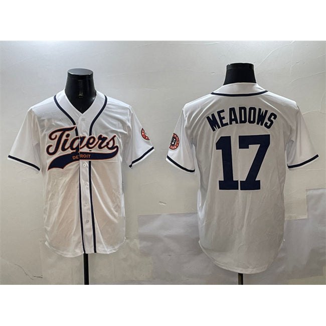 Detroit Tigers #17 Parker Meadows White FEDASGOGE With Patch Cool Base Stitched Jersey