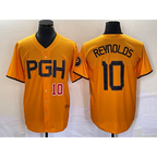 Pittsburgh Pirates #10 Bryan Reynolds Number Gold FEDASGOGE 2023 City Connect Stitched Jersey 3
