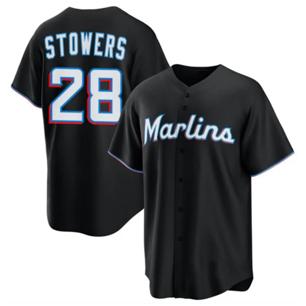 Miami Marlins #28 Kyle Stowers Player Black FEDASGOGE Home Game Stitched Jerseys