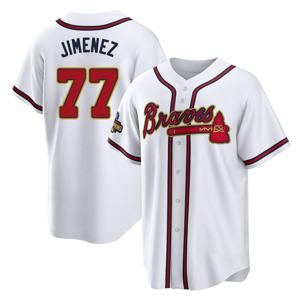 Atlanta Braves #77 Joe Jimenez Player White Gold FEDASGOGE Home Game Stitched Jerseys