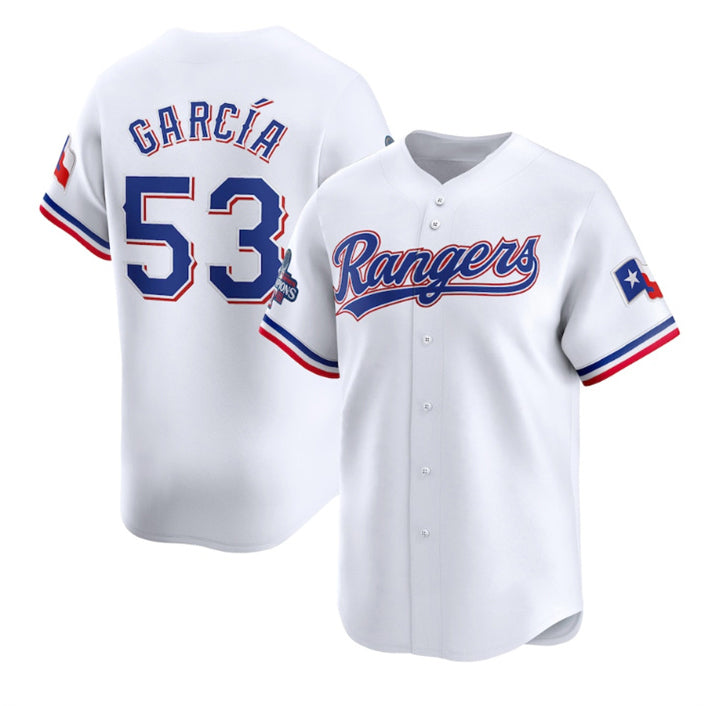 Texas Rangers #53 Adolis Garc¨ªa White FEDASGOGE 2023 World Series Champions Stitched Jersey