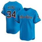 Miami Marlins #34 Liam Hicks Player Blue FEDASGOGE Home Limited Stitched Jerseys
