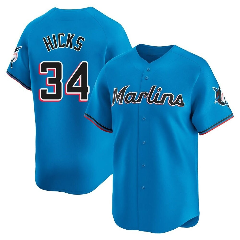 Miami Marlins #34 Liam Hicks Player Blue FEDASGOGE Home Limited Stitched Jerseys