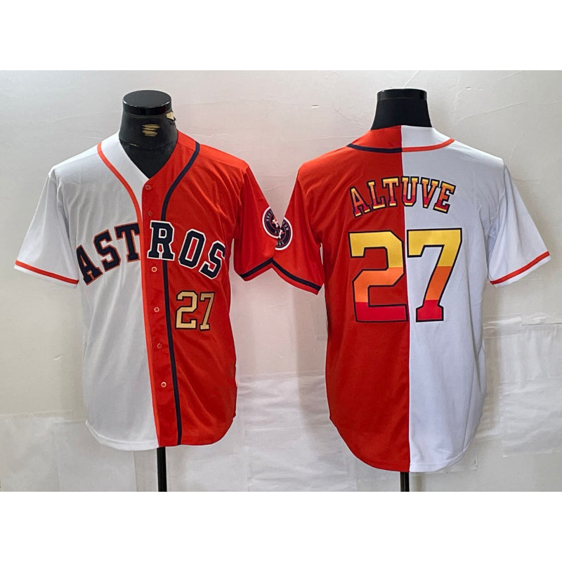 Houston Astros #27 Jose Altuve Number White Orange FEDASGOGE Split Stitched Jersey
