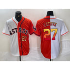 Houston Astros #27 Jose Altuve Number White Orange FEDASGOGE Split Stitched Jersey