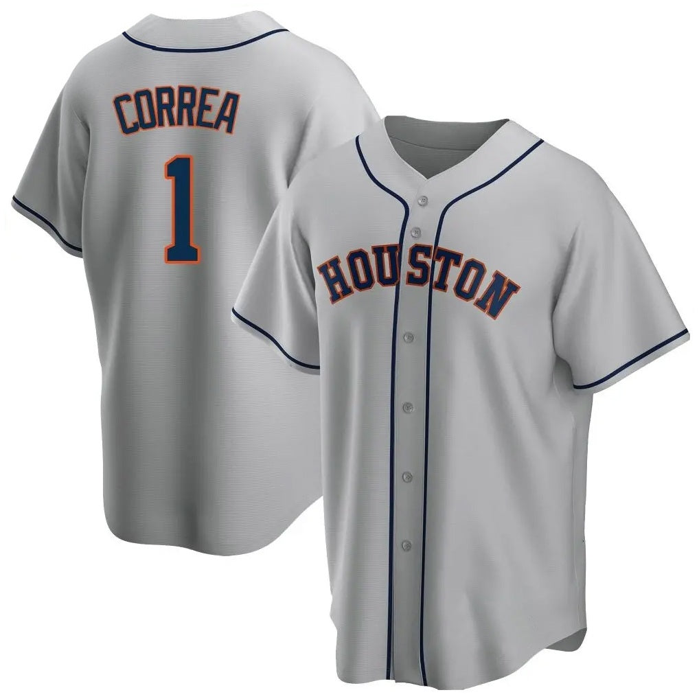 Houston Astros #1 Carlos Correa Player Gray FEDASGOGE Home Game Stitched Jerseys