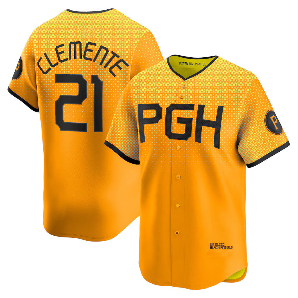 Pittsburgh Pirates #21 Roberto Clemente Gold FEDASGOGE City Connect Limited Player Jersey