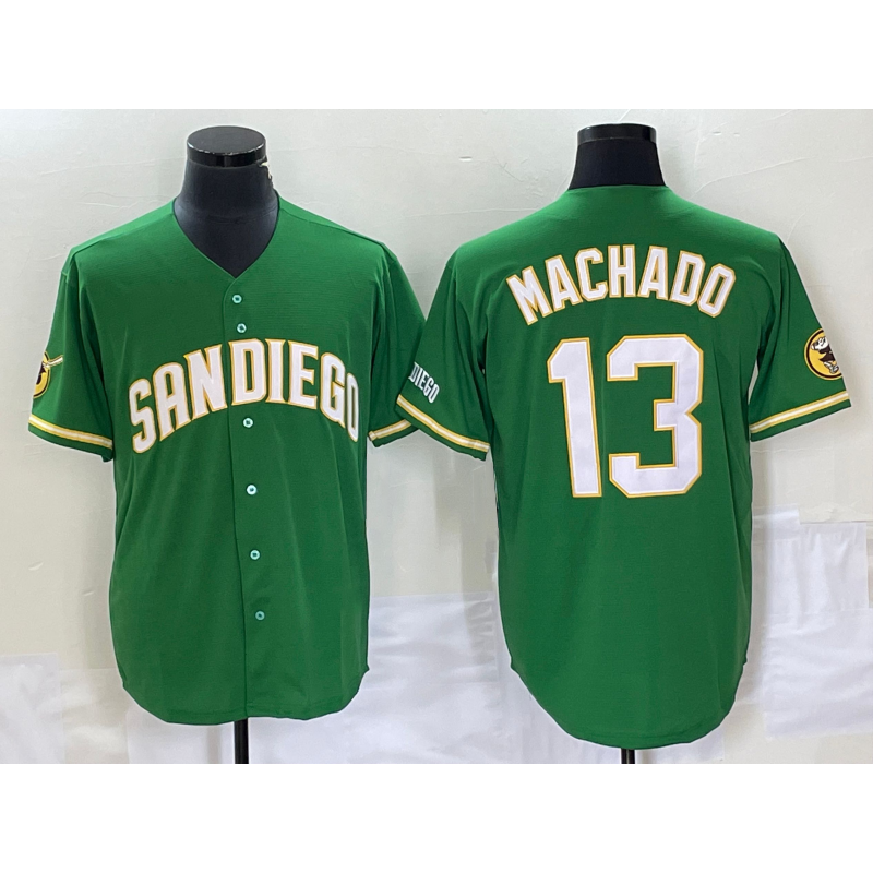 San Diego Padres #13 Manny Machado Green FEDASGOGE Cool Base Stitched Jersey 2
