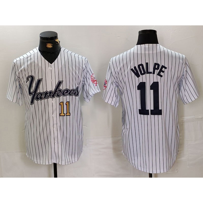 New York Yankees #11 Anthony Volpe White FEDASGOGE Pinstripe Fashion Cool Base Jerseys