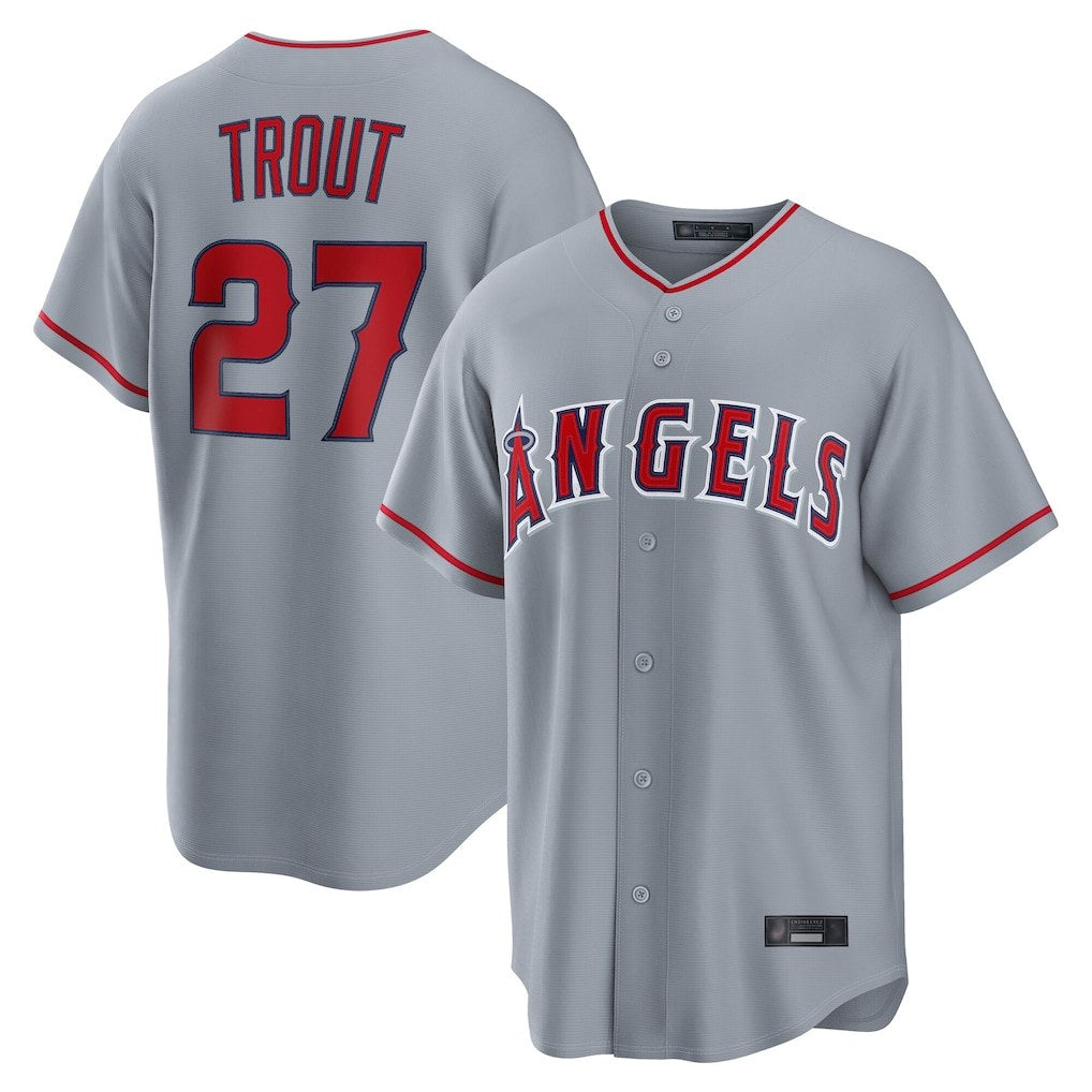 Los Angeles Angels #27 Mike Trout Player Gray FEDASGOGE Home Game Stitched Jerseys