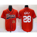 Detroit Tigers #28 Javier Baez Number Orange FEDASGOGE Cool Base Stitched Jersey