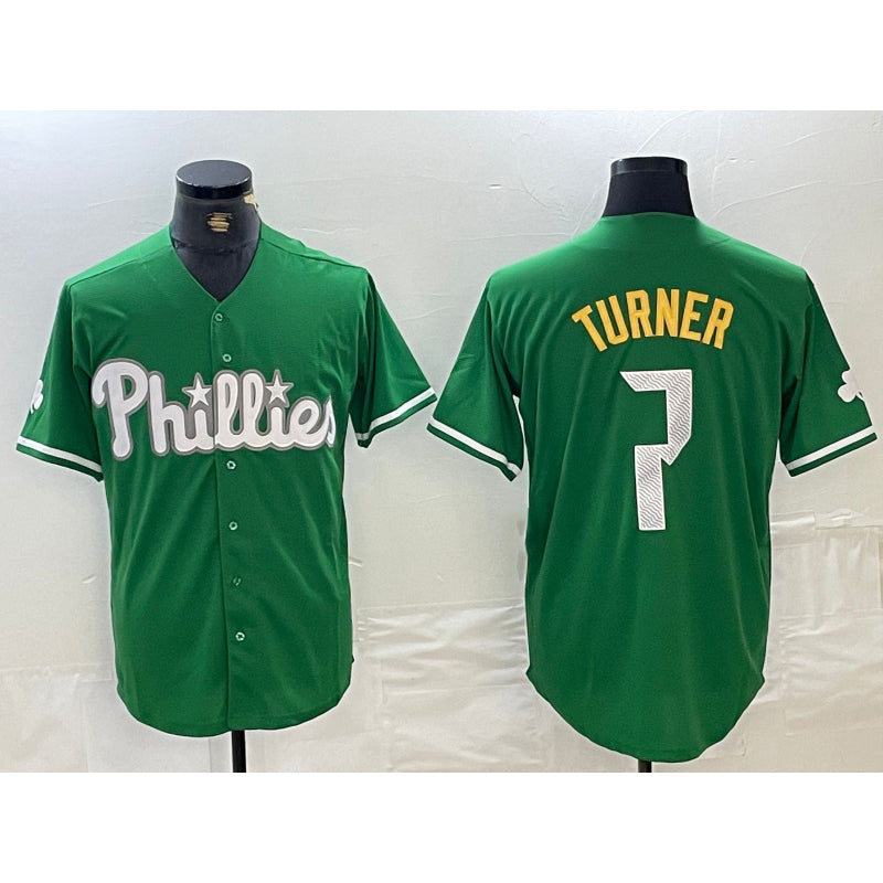 Philadelphia Phillies #7 Trea Turner Kelly Green FEDASGOGE Cool Base Jersey