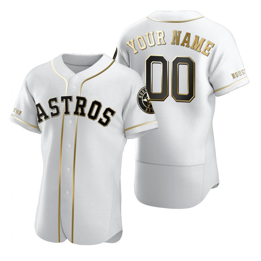Custom Houston Astros White FEDASGOGE Stitched Flex Base Golden Edition Jersey