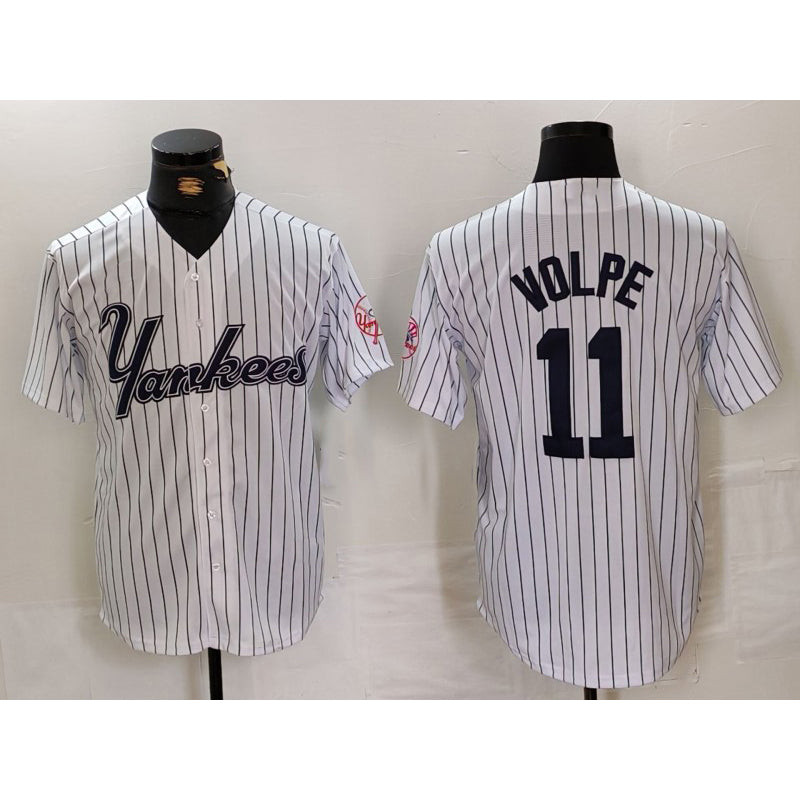 New York Yankees #11 Anthony Volpe White FEDASGOGE Pinstripe Fashion Cool Base Jersey 2