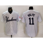 New York Yankees #11 Anthony Volpe White FEDASGOGE Pinstripe Fashion Cool Base Jersey 2