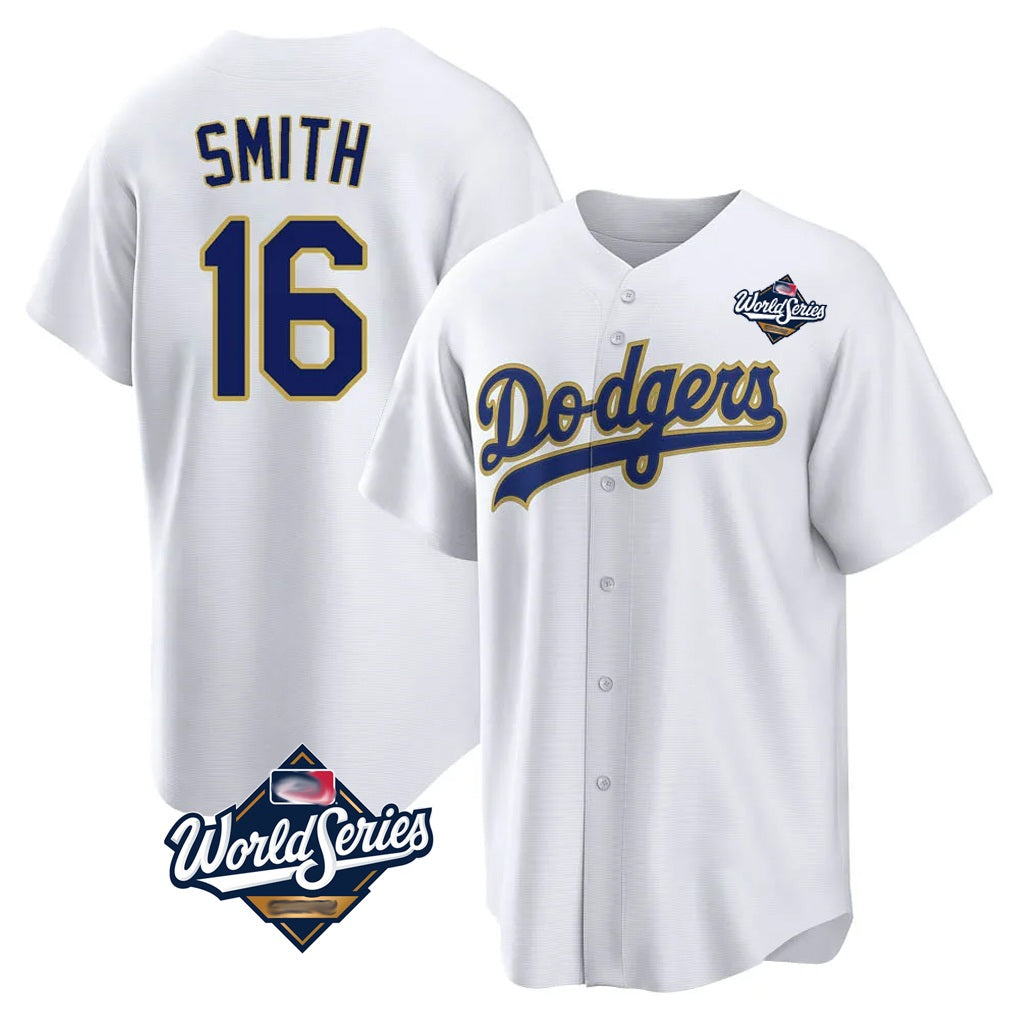 Los Angeles Dodgers #16 Will Smith Player Gold White FEDASGOGE World Series 2026 Collection Stadium Game Stitched Jerseys