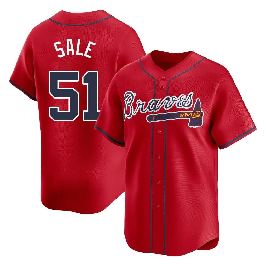 Atlanta Braves #51 Chris Sale Player Red FEDASGOGE Limited Home Game Stitched Jerseys