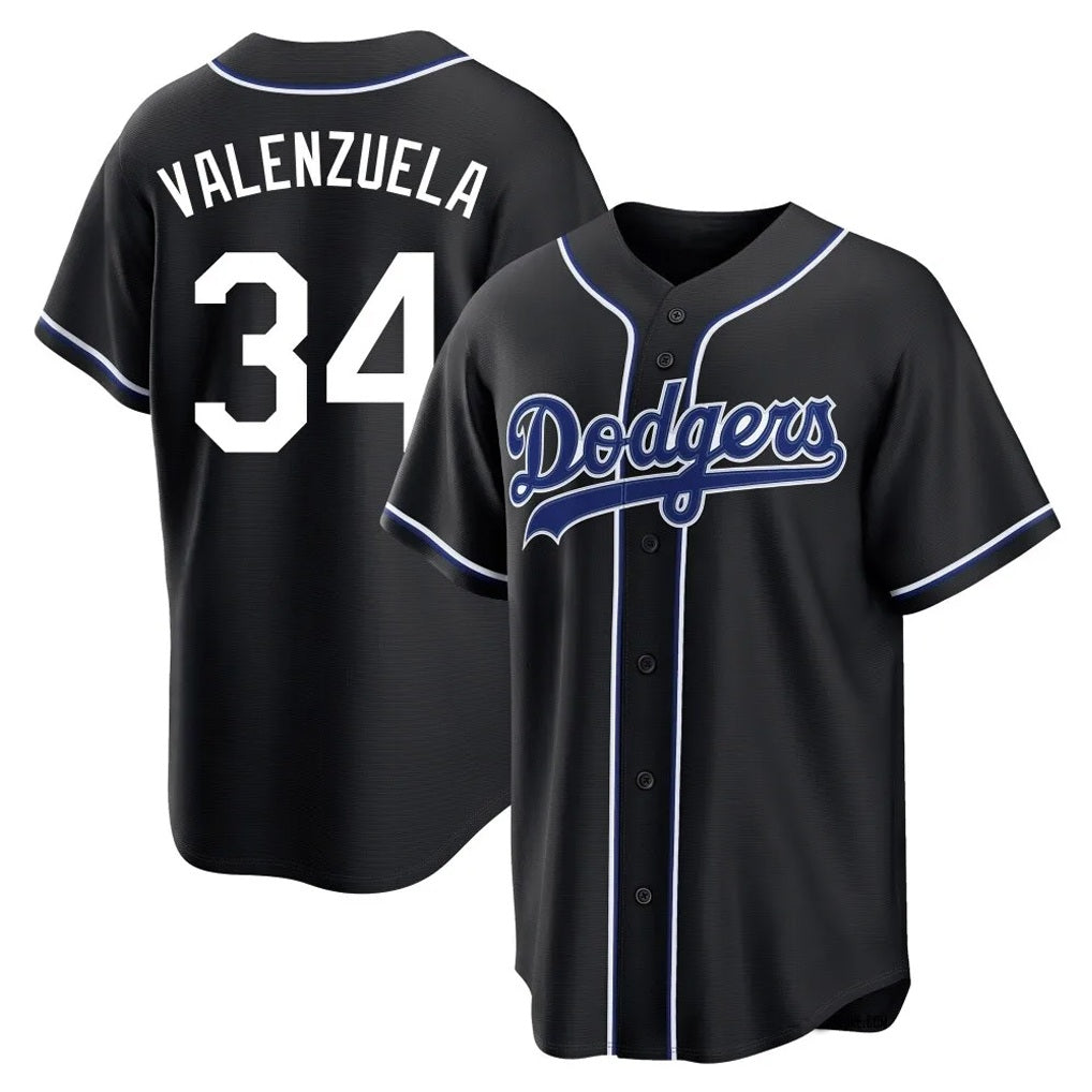 Los Angeles Dodgers #34 Fernando Valenzuela Player Black FEDASGOGE Carbon Limited Home Stitched Jerseys