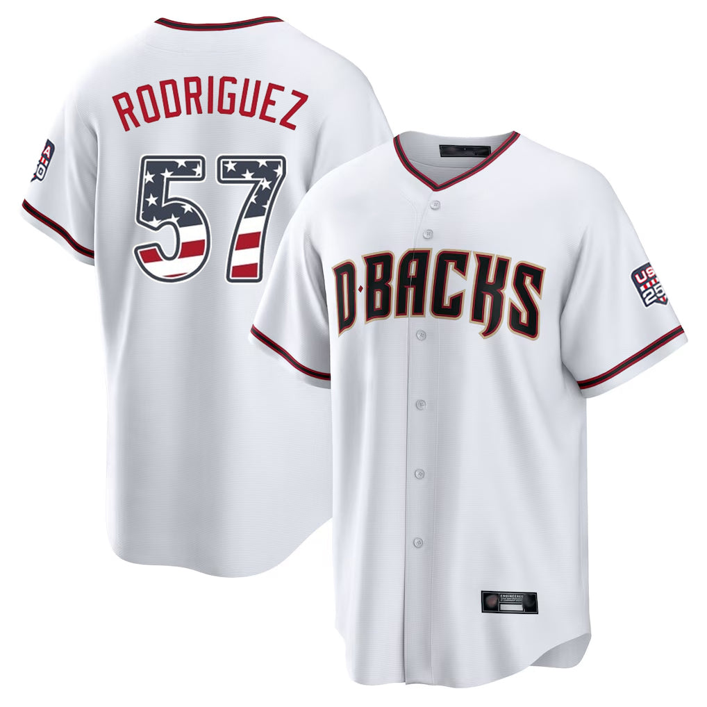 Arizona Diamondbacks #57 Eduardo Rodriguez Player White FEDASGOGE USA 250 Fourth of July Home Game Stitched Jerseys