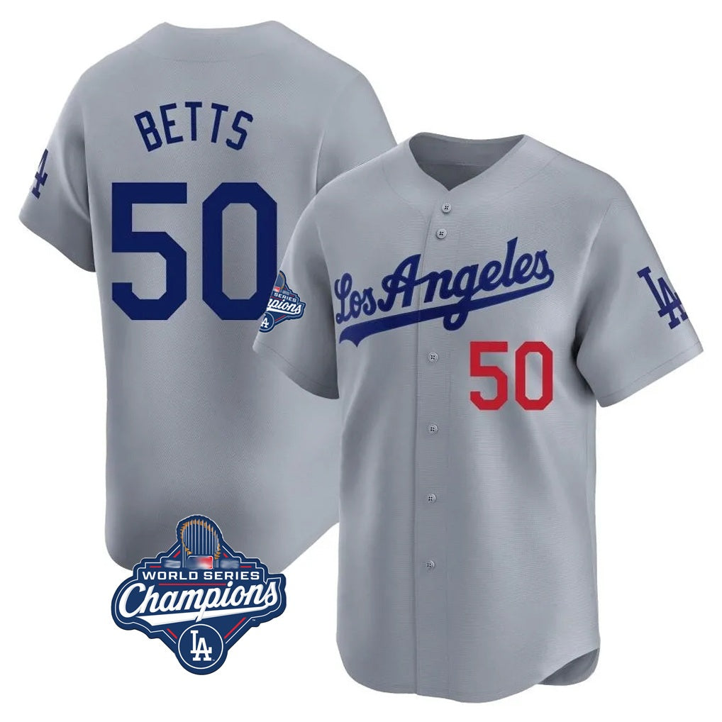 Los Angeles Dodgers #50 Mookie Betts Player Gray FEDASGOGE World Series Meet Limited Home Stitched Jerseys