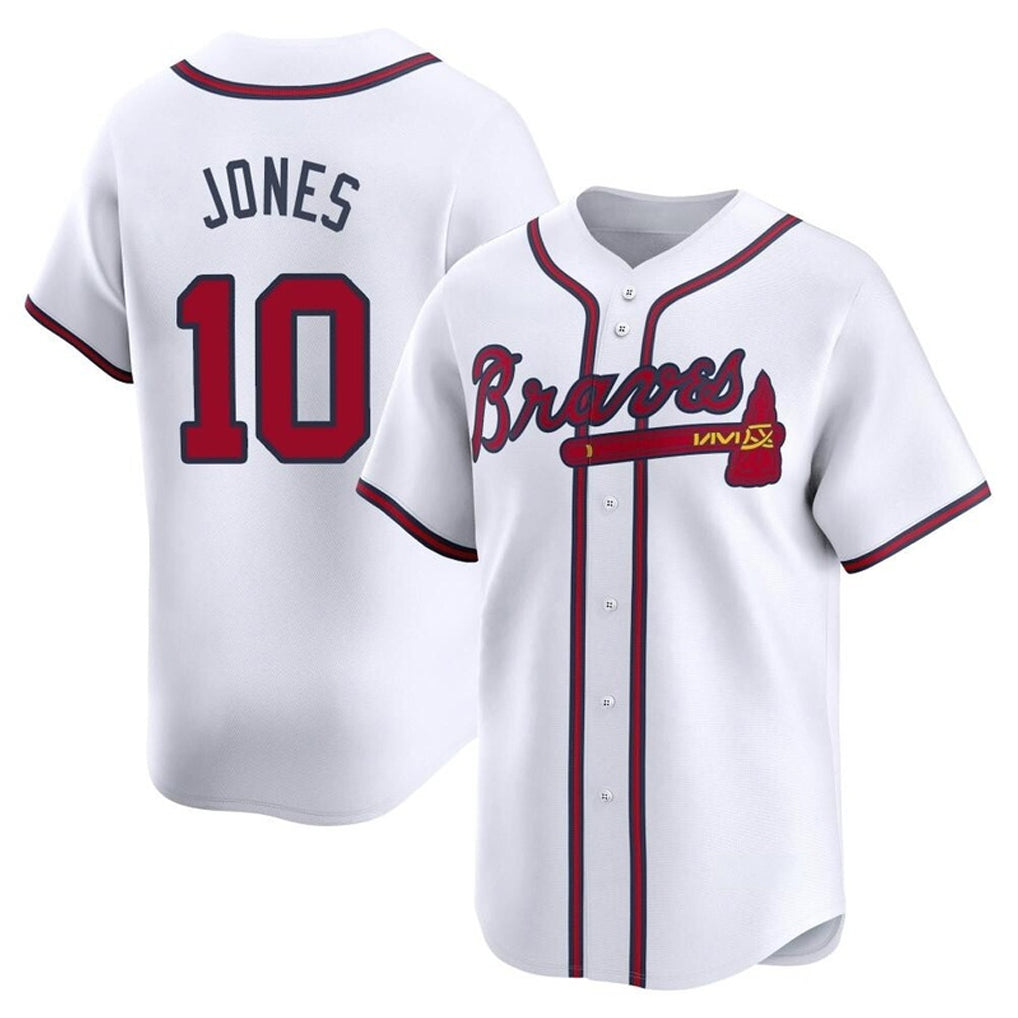 Atlanta Braves #10 Chipper Jones Player White FEDASGOGE Limited Home Game Stitched Jerseys