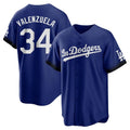 Los Angeles Dodgers #34 Fernando Valenzuela Player Royal FEDASGOGE City Connect Home Game Stitched Jerseys