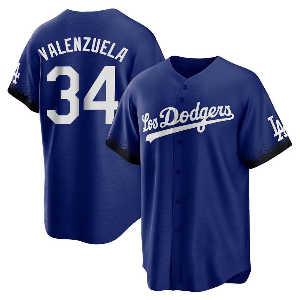 Los Angeles Dodgers #34 Fernando Valenzuela Player Royal FEDASGOGE City Connect Home Game Stitched Jerseys