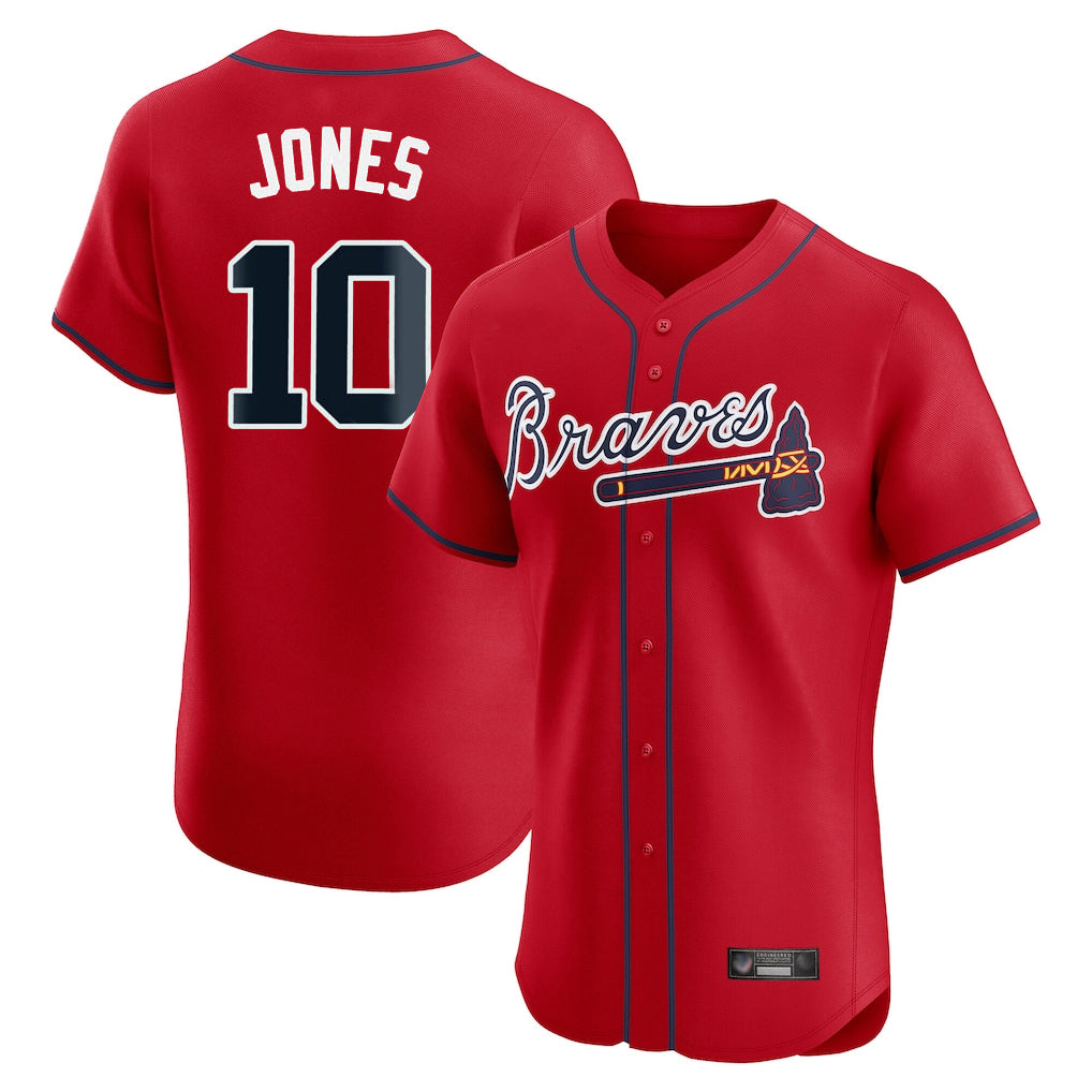 Atlanta Braves #10 Chipper Jones Player Red FEDASGOGE Limited Elite Home Game Stitched Jerseys