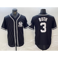 New York Yankees #3 Babe Ruth Black White FEDASGOGE Cool Base Stitched Jersey