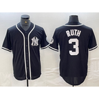 New York Yankees #3 Babe Ruth Black White FEDASGOGE Cool Base Stitched Jersey