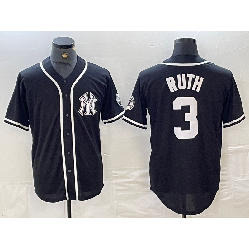 New York Yankees #3 Babe Ruth Black White FEDASGOGE Cool Base Stitched Jersey