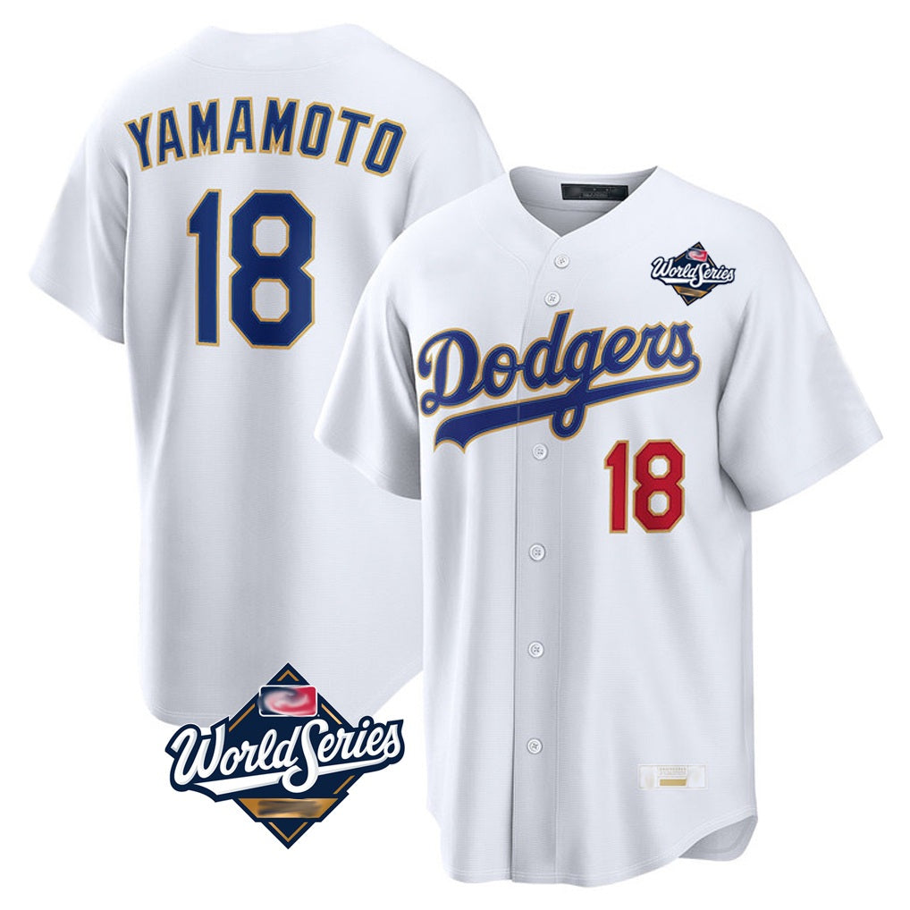 Los Angeles Dodgers #18 Yoshinobu Yamamoto Player Gold White FEDASGOGE World Series 2026 Collection Stadium Limited Stitched Jerseys