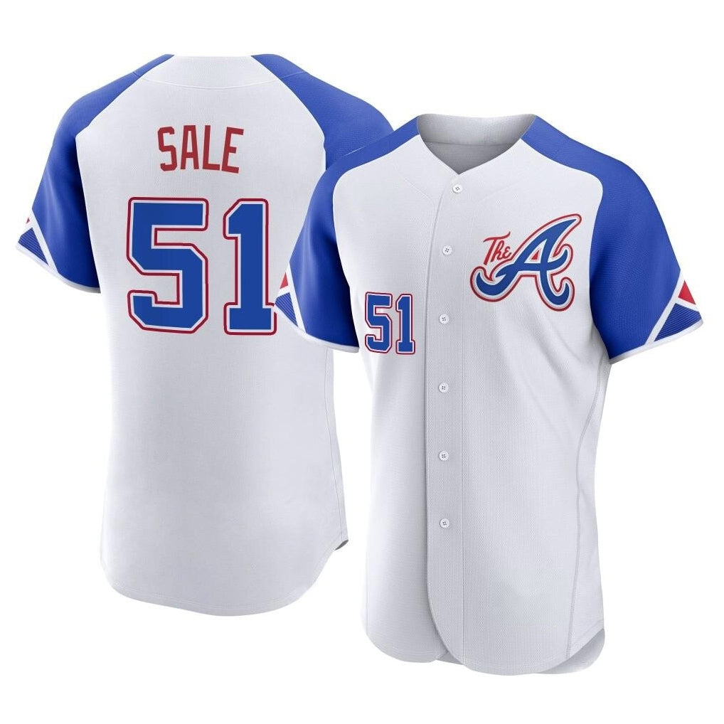 Atlanta Braves #51 Chris Sale Player White FEDASGOGE City Connect Limited Elite Home Game Stitched Jerseys