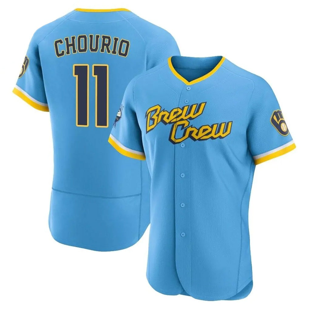 Milwaukee Brewers #11 Jackson Chourio Player Light Blue FEDASGOGE City Connect Home Limited Elite Stitched Jerseys