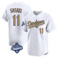 Los Angeles Dodgers #11 Roki Sasaki Player White Gold FEDASGOGE World Series Meet Collection Limited Home Stitched Jerseys