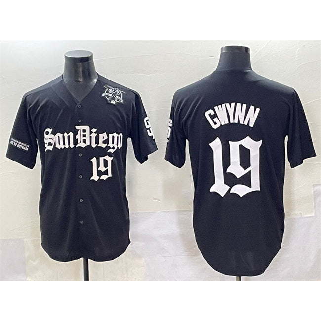 San Diego Padres #19 Tony Gwynn Black FEDASGOGE Gothic Edition Vapor Limited Stitched Jersey