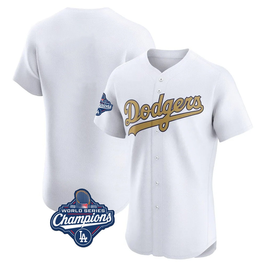 Los Angeles Dodgers Blank Player White Gold FEDASGOGE Limited Elite Home World Series Meet Stitched Jerseys