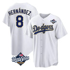 Los Angeles Dodgers #8 Enrique Hern¨¢ndez Player Gold White FEDASGOGE World Series 2026 Collection Stadium Game Stitched Jerseys