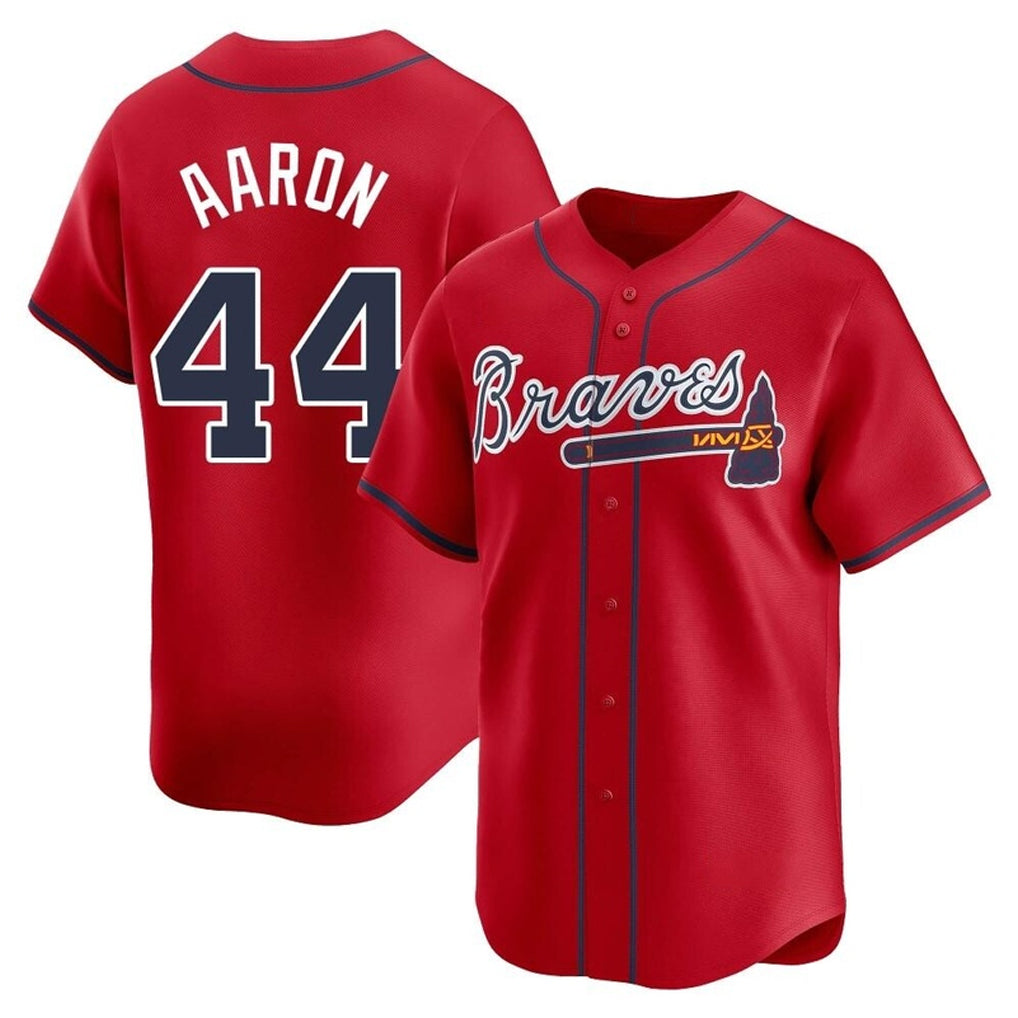 Atlanta Braves #44 Hank Aaron Player Red FEDASGOGE Limited Home Game Stitched Jerseys