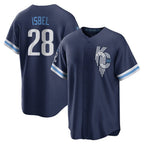 Kansas City Royals #28 Kyle Isbel Player Navy FEDASGOGE City Connect Home Game Stitched Jerseys