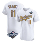 Los Angeles Dodgers #11 Roki Sasaki Player White Gold FEDASGOGE World Series Limited Elite Home Stitched Jerseys