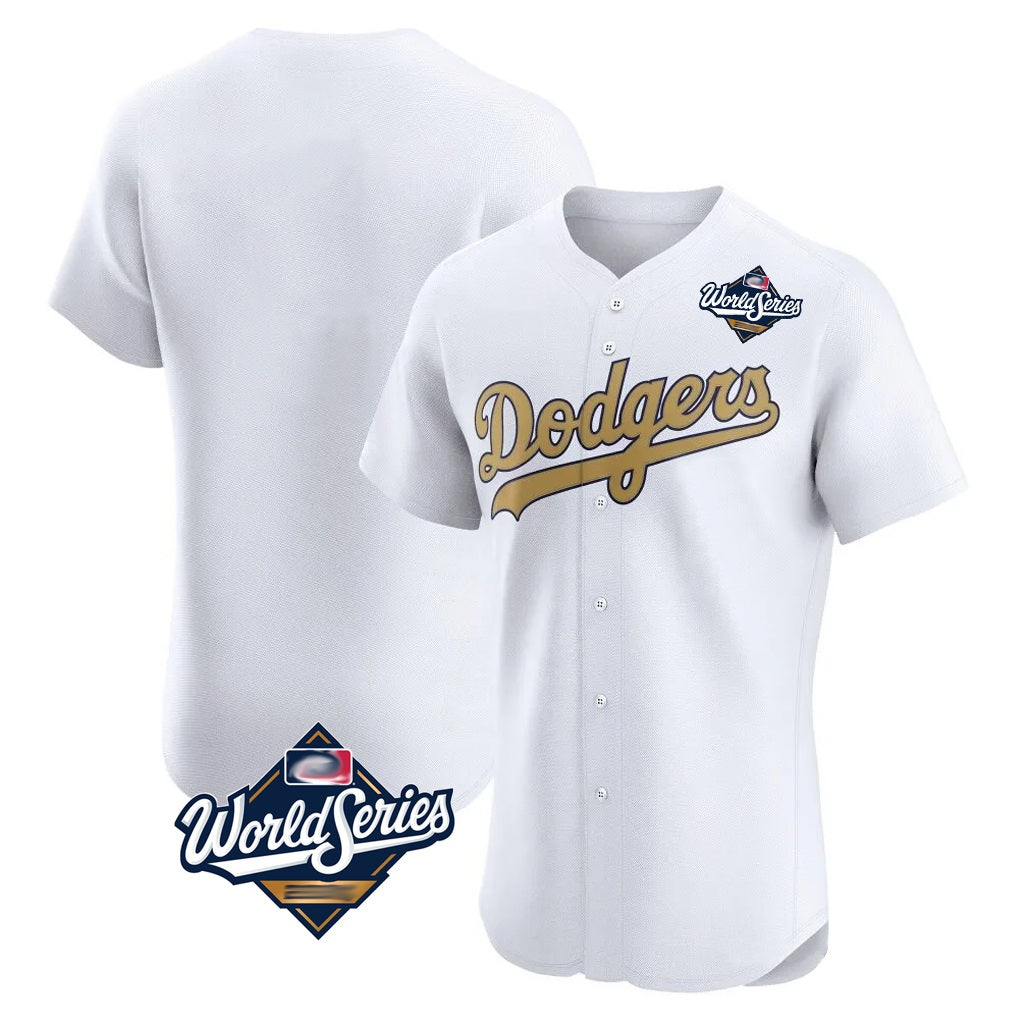 Los Angeles Dodgers Blank Player White Gold FEDASGOGE Limited Elite Home World Series Stitched Jerseys