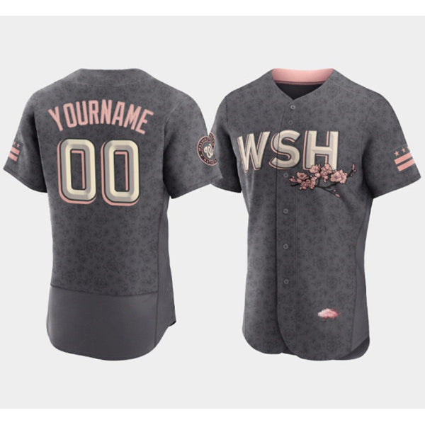 Custom Washington Nationals 2022 Gray FEDASGOGE City Connect Cherry Blossom Flex Base Stitched Jersey