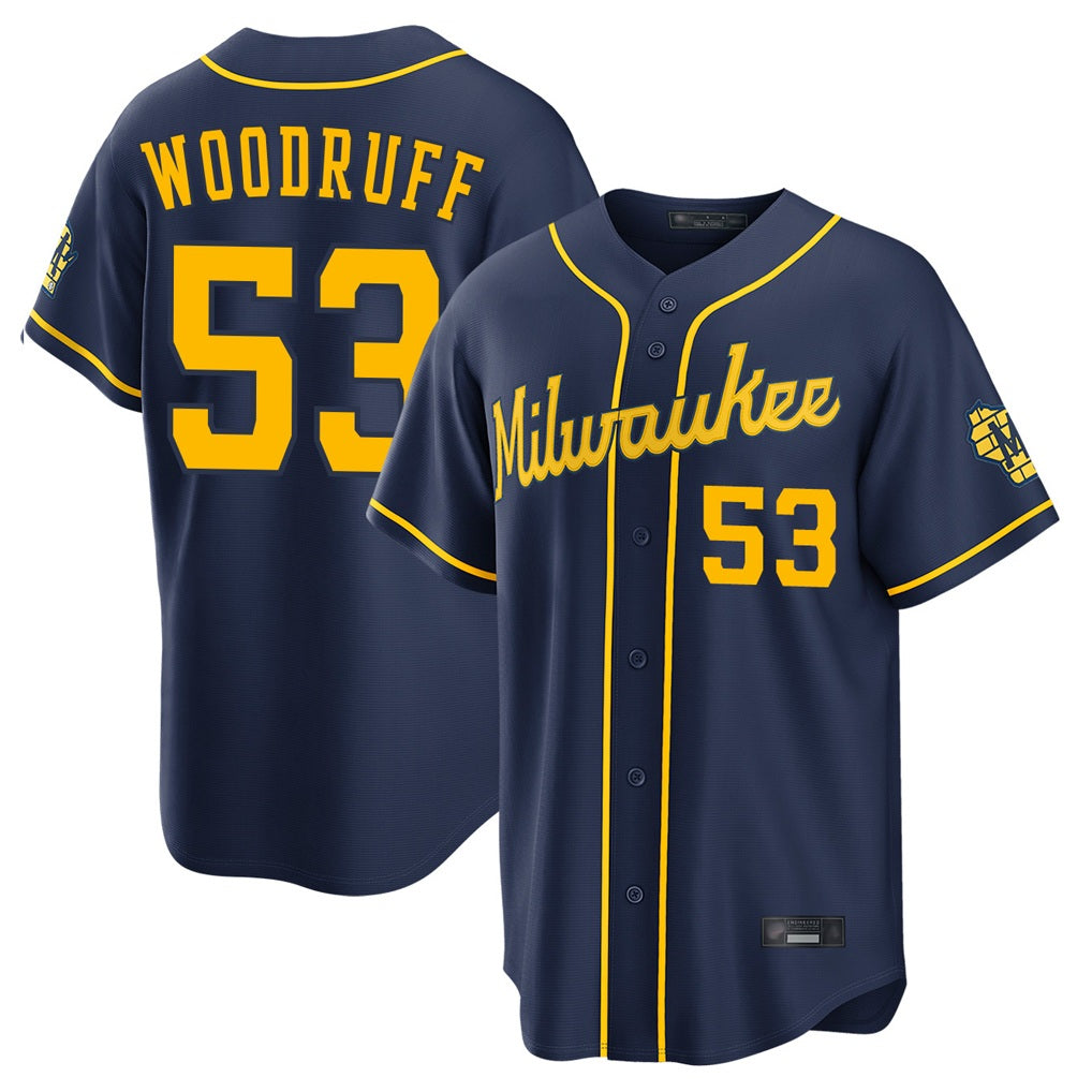 Milwaukee Brewers #53 Brandon Woodruff Player Navy FEDASGOGE Home Stadium Game Stitched Jerseys