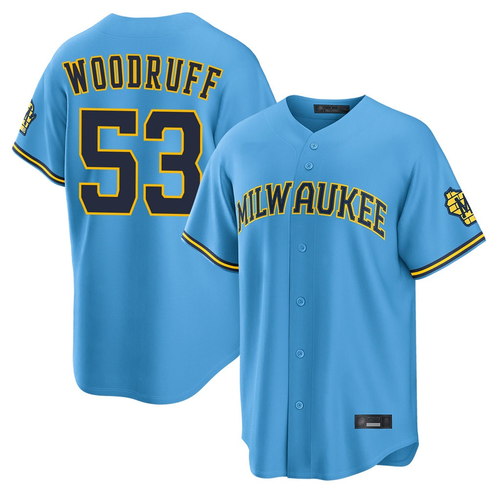 Milwaukee Brewers #53 Brandon Woodruff Player Light Blue FEDASGOGE Road Stadium Game Stitched Jerseys