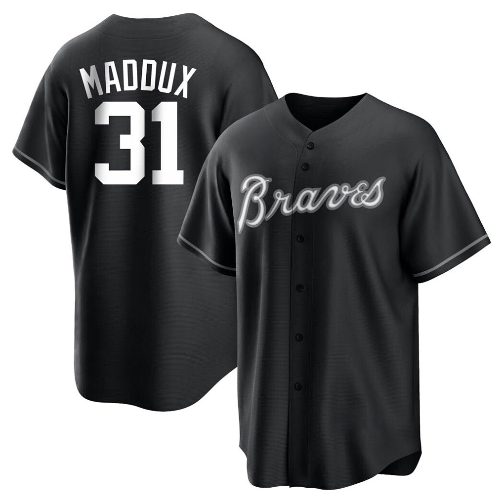 Atlanta Braves #31 Greg Maddux Player Black FEDASGOGE Home Game Stitched Jerseys